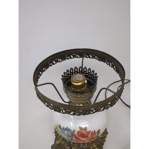 Gone With The Wind Floral Roses Globe Hurricane Table Lamp Milk Glass As-Is VTG - Picture 8 of 12